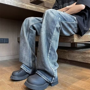 美式高街牛仔裤男夏季新款重磅复古微喇裤潮牌宽松阔腿裤G67/P50图片