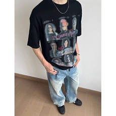 新款欧美设计感美式复古男女生休闲短袖T恤宽松上衣WLDT1188-P30，男装T恤，星座1008