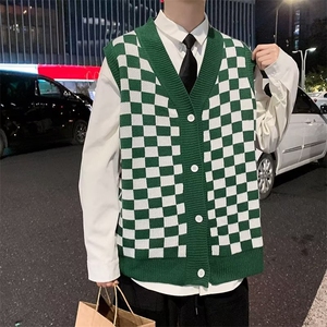 2023秋季新款针织开衫休闲百搭背心宽松棋盘格毛衣外搭 M512-P42图片