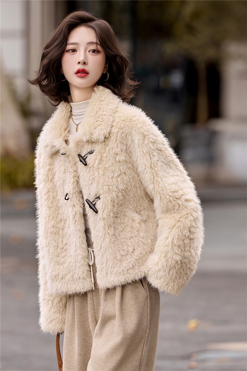 加厚保暖皮毛一体翻领短款外套女2025秋冬季宽松百搭洋气毛毛外套,女装羊羔毛/颗粒绒,流量+