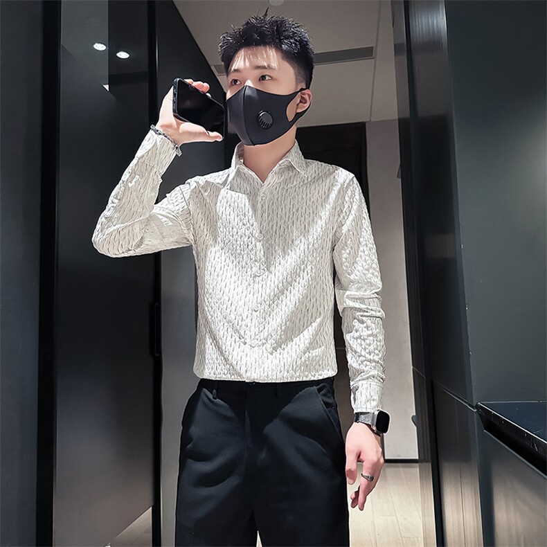杂乱条纹烫金衬衫男长袖英伦店主风社会小伙301C-CS09-特P60控89,男装衬衫,星座301C（原B323）
