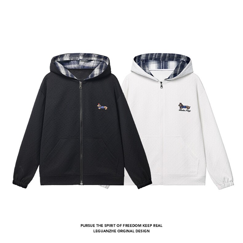 2025春季新款港风白底大码腊肠狗连帽卫衣M-5XHW25081-P60，男装卫衣，电商A022
