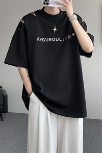 8XL-M夏季小众解构飞机扣一字肩设计稿短袖立体T恤卫衣男DX331P58图片