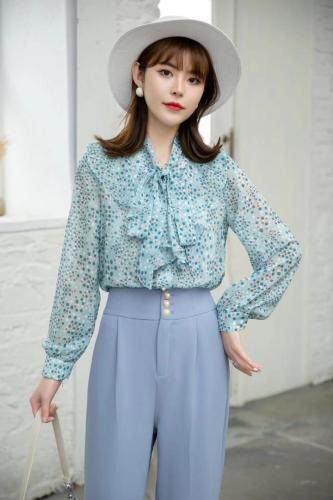 【现货】春夏新款花边衬衫配西装裤，女装衬衫，笑思源