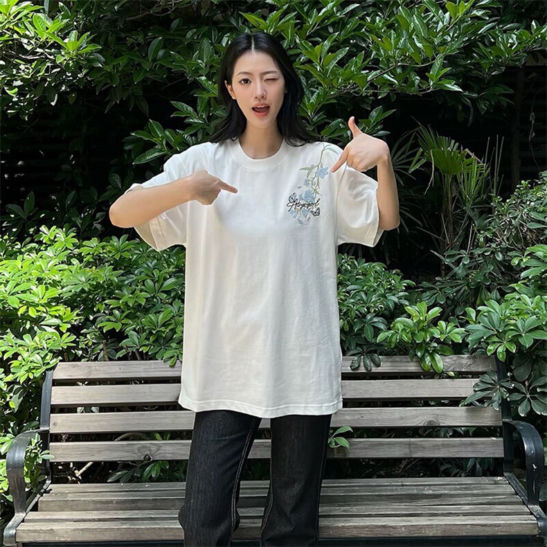 万针全刺绣解构设计260克重磅双纱纯棉高品质美式高街短袖T恤特35,男装T恤,电商A486