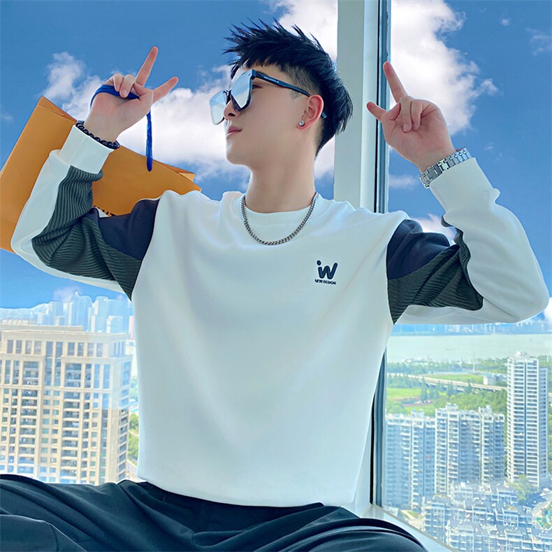 AW11/P58控78秋季社会小伙潮流拼色时尚内搭外穿长袖卫衣男白首,男装卫衣,星座305B-1