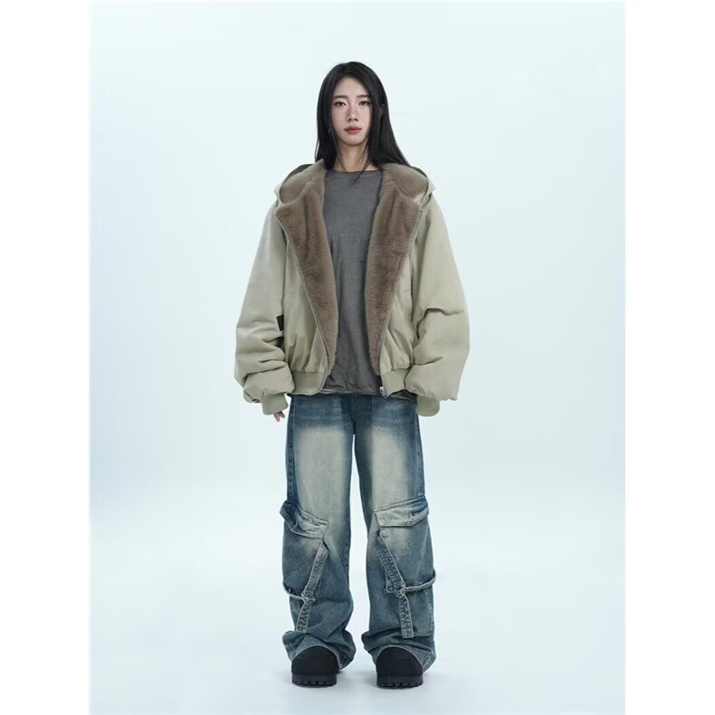 冬季新款休闲宽松羊羔毛双面穿棉服女外套保暖棉衣LM60411-P110,男装棉衣,星座1008