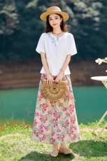 纯棉半身裙连衣裙女夏新款气质收腰显瘦洋气减龄碎花连衣裙，女装半身裙，倪叶myz