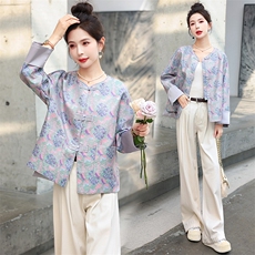 中国风紫色唐装外套女2025早春新款中式小衫缎面提花宋锦盘扣上衣，女装短外套，润尚靓点