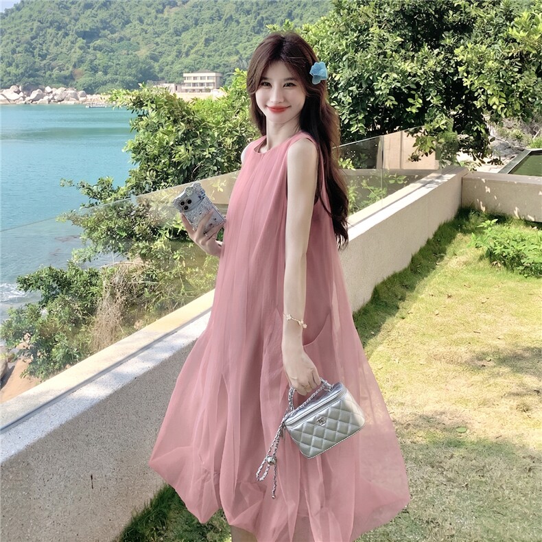 新款主推夏季欧根纱无袖显瘦复古仙女连衣裙2247-P140-K219,女装连衣裙,网红馆