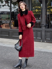 现货！小香风套装裙女2025秋冬新款轻奢拼接外套半身裙两件套，女装套装/套裙，魅影