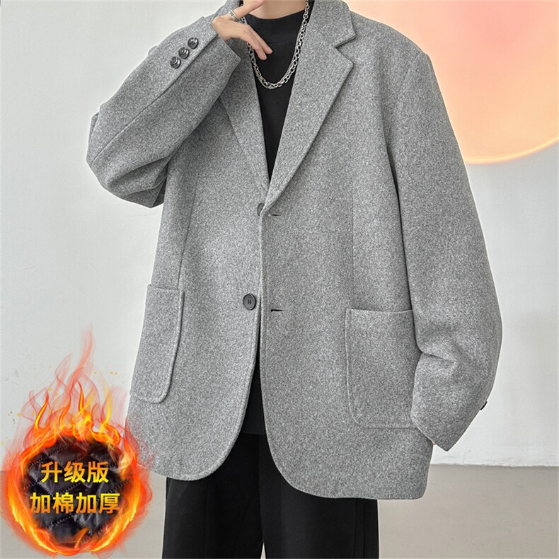 N6169/P95加棉P105冬季新开叉呢料毛呢西服男宽松外套上衣呢大衣图片