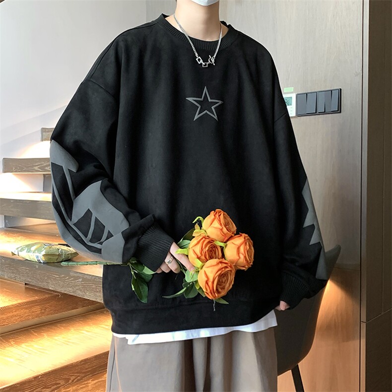 22秋新款麂皮发泡印花宽松休闲oversize套头卫衣B266-Y605-P60,男装卫衣,星座B257-1