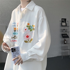现货CS7186-P42特控78大码立体花卉刺绣华夫格长袖衬衫，男装衬衫，电商D232
