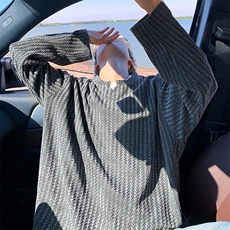 美式高街千鸟格子长袖T恤男女亨利V领英伦雅痞休闲宽松长袖打底衫，男装T恤，电商A443