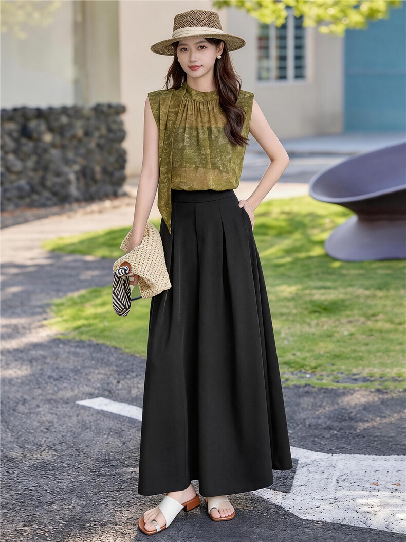 欧货曝款松弛感套装女2026夏新款飘带晕染无袖小衫+阔腿裤两件套,女装套装/套裙,意芙