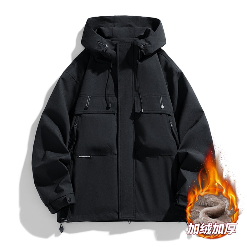 AJ233-90 冬季加绒加厚连帽冲锋衣防风防水棉衣外套图片