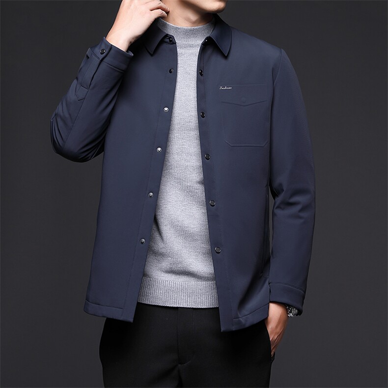 中年男士保暖羽绒服冬季新款翻领商务休闲上衣厚款白鹅绒外套男装图片