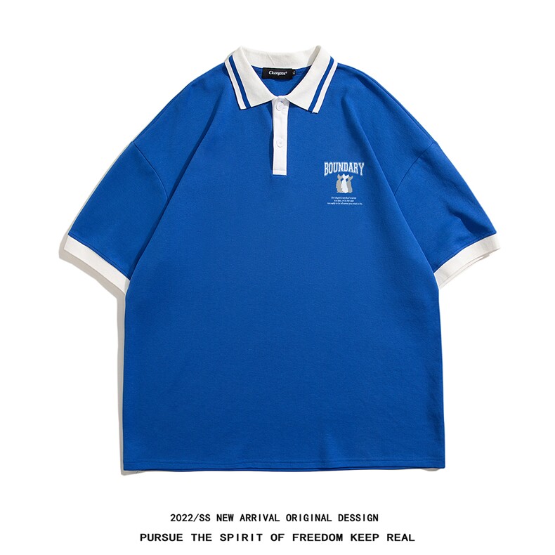 白底23新款夏季翻领时尚纯棉百搭印花宽松短袖T恤PL283P40控58图片