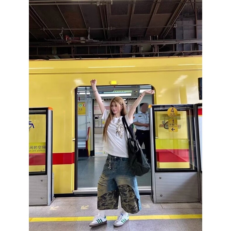 多口袋迷彩七分裤男生夏季新款美式复古小众街头宽松工装休闲短裤,男装牛仔裤,星座506A