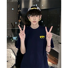 抖音得物210克现货宽松纯棉美式潮牌印花落肩袖纯棉T恤AT21118，男装T恤，电商A443