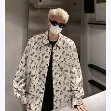主推暗黑风秋季百搭长袖衬衫男潮流ins满印秋季衬衣外套P48，男装衬衫，电商C306-1