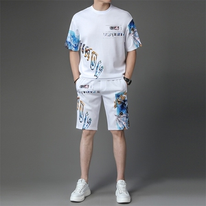 男士休闲百搭套装夏季2023新款圆领短袖t恤运动裤子两件套图片