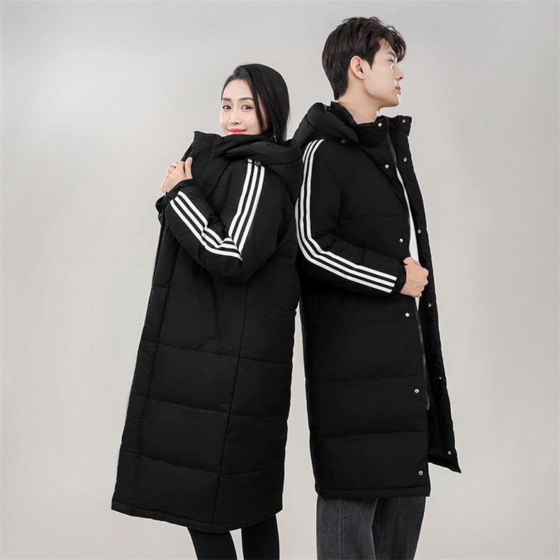 可定制运动长款情侣羽绒服连帽三条杠白鸭绒男女同款外套898-P120,男装羽绒服,星座1210B