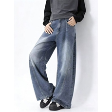 美式复古水洗弯刀牛仔裤男春秋季潮牌宽松阔腿长裤N03173-P55，男装牛仔裤，星座308B-2