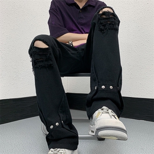 夏季美式高街破洞铆钉牛仔裤货号K750P60图片