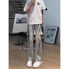 美式复古男女破洞设计感瘦直筒微喇牛仔裤S767P39，男装牛仔裤，星座1112-1