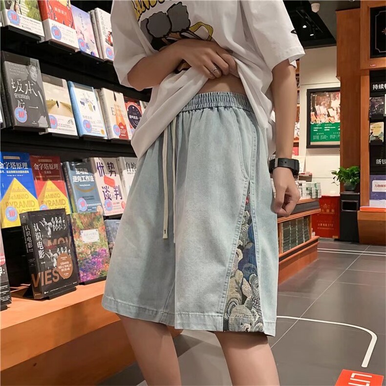 刺绣牛仔短裤男夏季薄款潮牌ins风港风潮复古五分休闲裤88100-p40,男装牛仔裤,星座1008