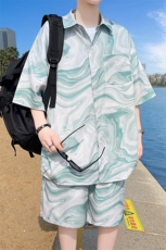 夏季海边沙滩男女同款休闲套装潮牌宽松大码XZ102B-1-TZ2562P55，男装休闲套装，星座102B-1