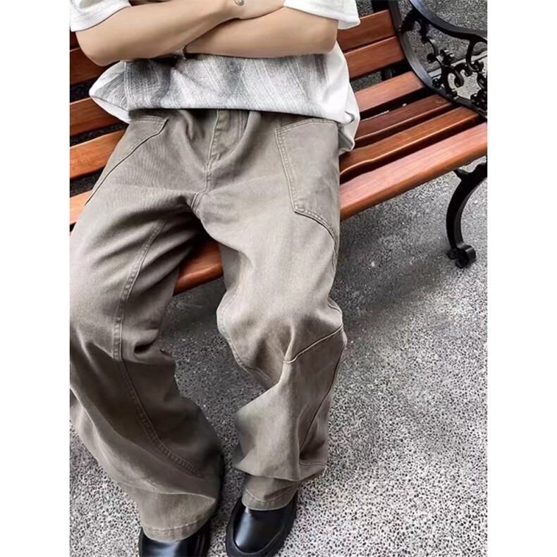 2024新款美式水洗拼接直筒牛仔裤纯色宽松休闲裤现货K7934-P50,男装牛仔裤,星座512-3