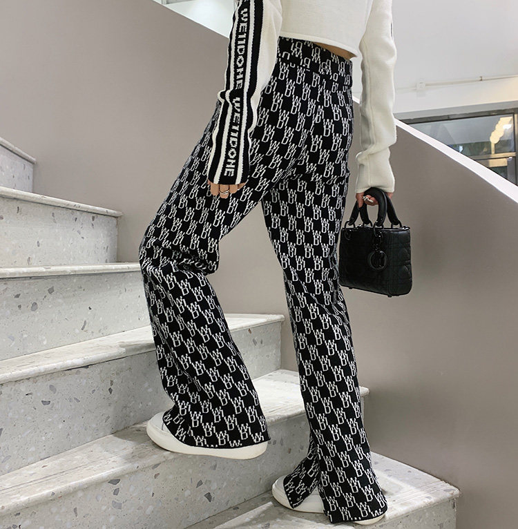 羊毛针织裤子女春秋显瘦百搭外穿2021新款we11加厚宽松休闲直筒裤,女装休闲裤,潮品会