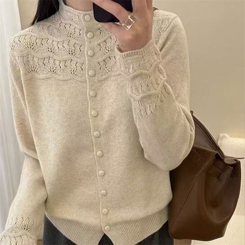 针织开衫女秋冬坑条加厚外套小个子羊毛衫,针织衫/毛衣,萱芳婷羊绒