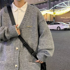 春秋季新款复古休闲灰色慵懒风V领针织衫毛衣男开衫外套M6312，男装针织衫/毛衣，星座1116A-1（原606A）