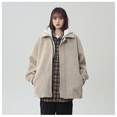 冬季加棉加厚阿尔巴卡呢子带帽宽松中性港风男女外套M897-P138，女装短外套，电商A170