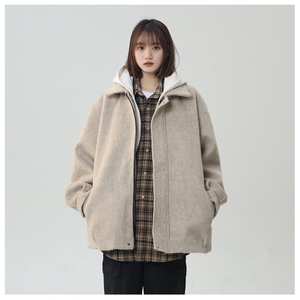 冬季加棉加厚阿尔巴卡呢子带帽宽松中性港风男女外套M897-P138图片