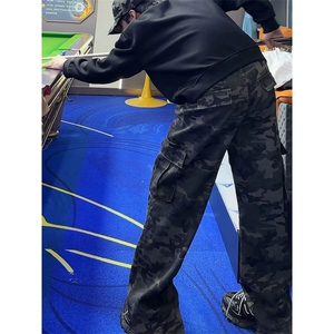 美式复古vibe迷彩多口袋工装牛仔裤直筒宽松阔腿坠感裤潮FK01 P55图片