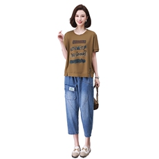 时尚休闲印花拼接套装女宽松显瘦百搭两件套，女装套装/套裙，叶笙衣