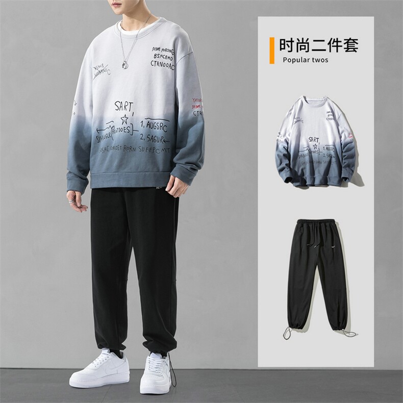 男士运动休闲套装2021新款韩版潮流秋季渐变卫衣两件套DF156TP90,男装卫衣,电商A102