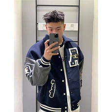 W8088-P75网络图潮美式设计感重磅植绒棒球服宽松夹克外套，男装夹克，星座1608-2