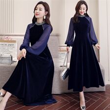 连衣裙纯色长袖圆领中腰显瘦修身2021春季新款时尚，女装连衣裙，瑶迪依秀