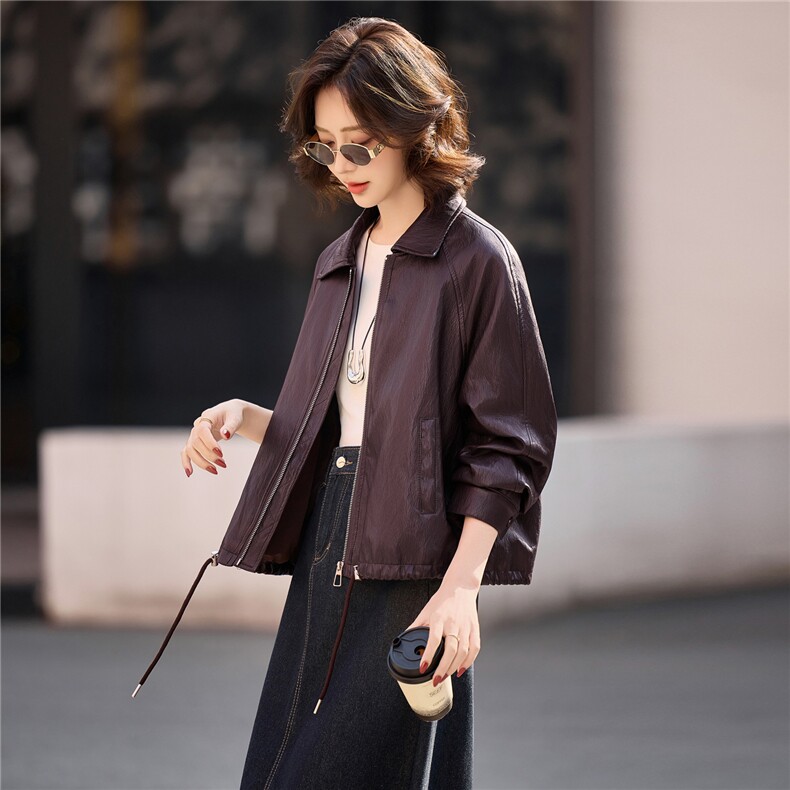 【春季女装新款】2026大量现货时尚休闲金属丝水洗PU皮衣外套,女装皮衣,缘衣格