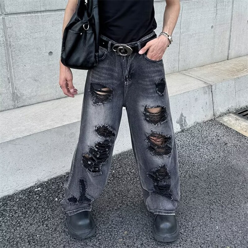 长裤印花破洞常规款牛仔裤微弹力休闲复古春夏中腰,男装牛仔裤,星座1008