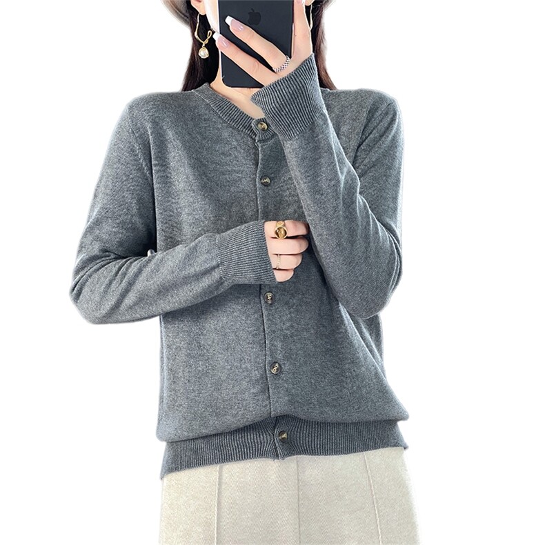 纯棉线长袖针织开衫女短外套叠穿毛衣宽松显瘦设计感外搭上衣,针织衫/毛衣,阁惠羊绒