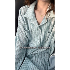 GENIOLAMODE镂空设计针织衬衫男女秋季慵懒休闲情侣长袖外套新款，男装衬衫，电商A102