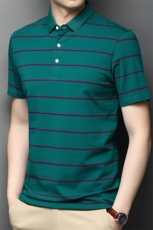 新款男装中青年翻领带扣POLO短袖条纹上衣商务休闲男装半袖P55，男装T恤，钱塘6003A(原)4033A