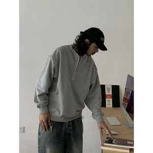 网图 重磅美式复古水洗宽松短款套头半拉链卫衣男外套潮 特P39图片